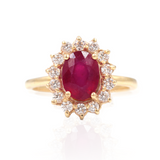 Anillo Oro Amarillo Rubí 1.90 ct y Diamantes Halo .42 ctw
