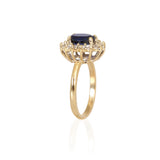Anillo Oro Amarillo Zafiro 1.80 ct y Diamantes Halo .42 ctw