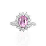 Anillo Oro Blanco Turmalina Rosa 1.70 ct y Diamantes Halo .42 ctw
