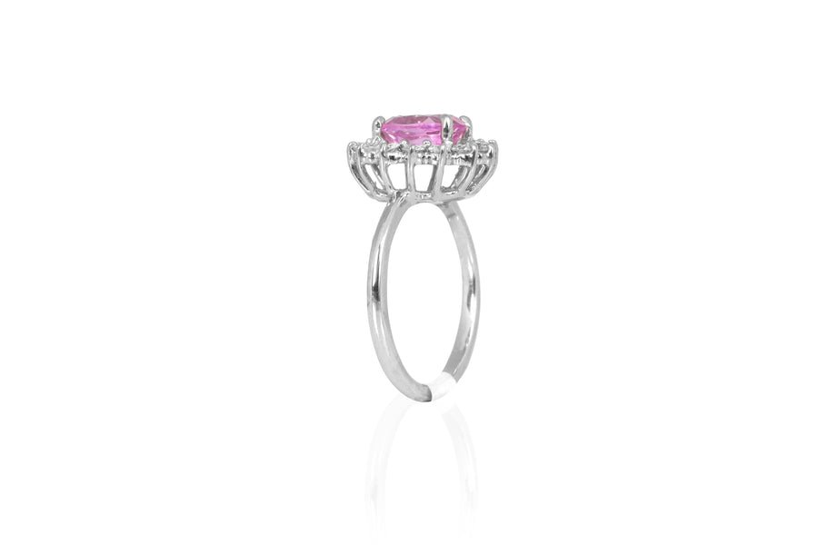 Anillo Oro Blanco Turmalina Rosa 1.70 ct y Diamantes Halo .42 ctw