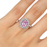 Anillo Oro Blanco Turmalina Rosa 1.70 ct y Diamantes Halo .42 ctw