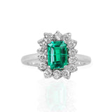 Anillo Oro Blanco Esmeralda 1.00 ct y Diamantes Halo .42 ctw