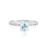 Anillo Oro Blanco Aguamarina 1.00 ct y Diamante Lateral .12 ctw