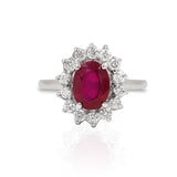 Anillo Oro Blanco Rubí 2.00 ct y Diamantes Halo .42 ctw