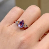Anillo Oro Rosa Amatista Pera 1.00 ct y Diamantes .12 ctw