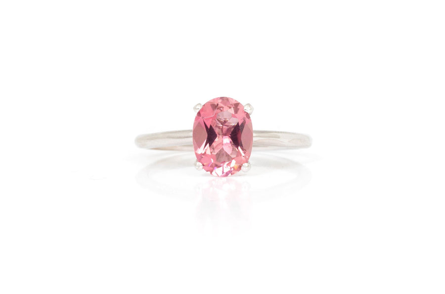 Solitario Oro Blanco con Turmalina Rosa 1.70 ct