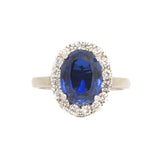 Anillo Oro Blanco Zafiro 3.20 ct y Diamantes Halo .44 ctw