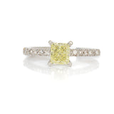 Anillo de Compromiso Diamante Canario .68 ct, Diamantes Laterales .12 ctw