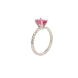 Anillo Oro Blanco Turmalina Rosa 1.15 ct y Diamante Lateral .12 ctw