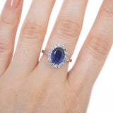 Anillo Oro Blanco Zafiro 3.20 ct y Diamantes Halo .44 ctw