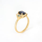 Anillo Oro Amarillo Zafiro 1.10 ct, Diamante, Topacio Azul y Aquamarina de .05 ct