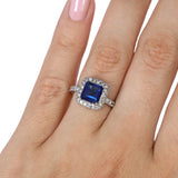 Anillo Oro Blanco Tanzanita Cushion 2.00 ct y Diamantes .40 ctw