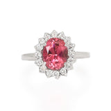 Anillo Oro Blanco Turmalina Rosa 3.00 ct y Diamantes Halo .48 ctw