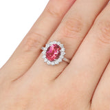 Anillo Oro Blanco Turmalina Rosa 3.00 ct y Diamantes Halo .48 ctw