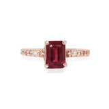 Anillo Oro Rosa Turmalina Rosa 1.40 ct y Diamante Lateral .12 ctw
