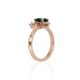 Anillo Oro Rosa Esmeralda 1.30 ct, Diamante, Topacio Azul y Aquamarina de .05 ct
