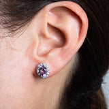Aretes en Oro Blanco con Amatista 2.00 ctw y Diamantes .28 ctw
