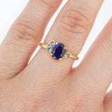 Anillo Oro Amarillo Zafiro 1.10 ct, Diamante, Topacio Azul y Aquamarina de .05 ct