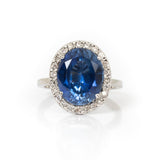 Anillo Oro Blanco Zafiro 5.00 ct y Diamantes Halo .25 ctw