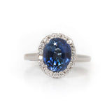 Anillo Oro Blanco Zafiro 2.20 ct con Diamantes Halo
